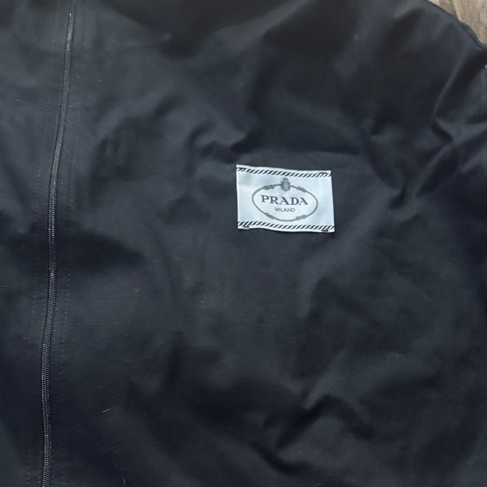 Prada navy garment bag with White Logo Patch
